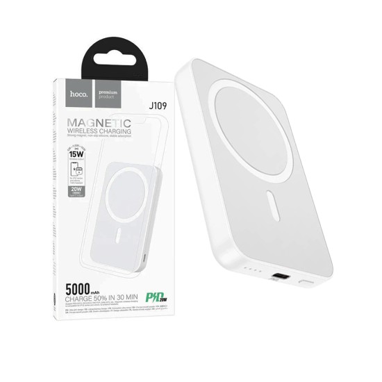 Hoco Magnetic Power Bank J109 Easy for Wireless Charging PD20W 5000mAh White